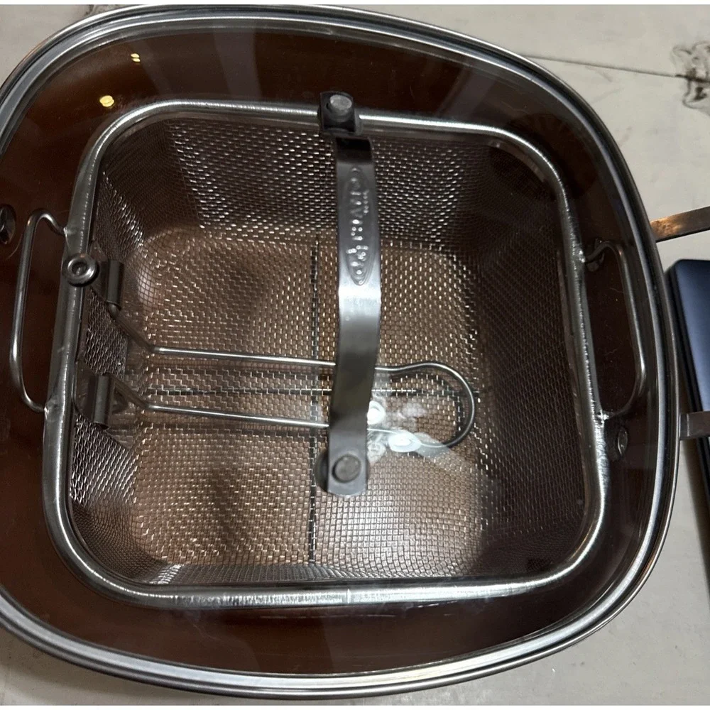 Square Non-Stick Frying Handled Deep Pan Lid Basket -Gotham Steel Copper EUC